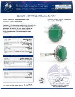 5.99 ctw Emerald and 0.68 ctw Diamond Platinum Ring