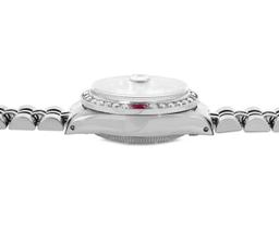 Rolex Ladies Stainless Steel 26MM Silver Index Dial Diamond And Ruby Bezel Date