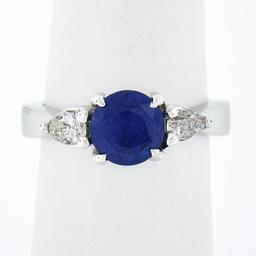 14k White Gold 2.01 ctw GIA Ceylon Round Sapphire & Pear Diamond Accents Ring
