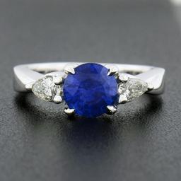 14k White Gold 2.01 ctw GIA Ceylon Round Sapphire & Pear Diamond Accents Ring