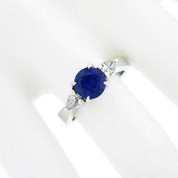 14k White Gold 2.01 ctw GIA Ceylon Round Sapphire & Pear Diamond Accents Ring