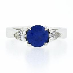14k White Gold 2.01 ctw GIA Ceylon Round Sapphire & Pear Diamond Accents Ring