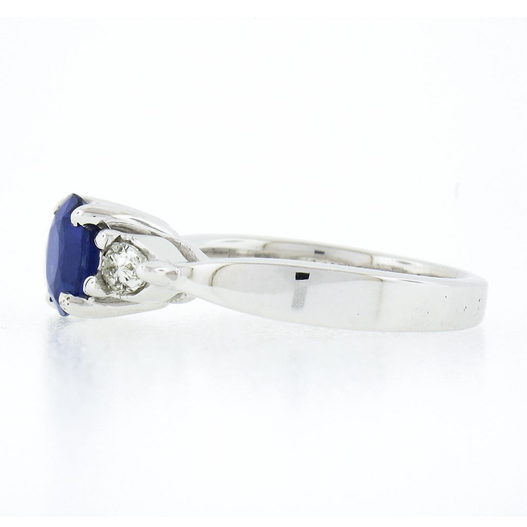14k White Gold 2.01 ctw GIA Ceylon Round Sapphire & Pear Diamond Accents Ring