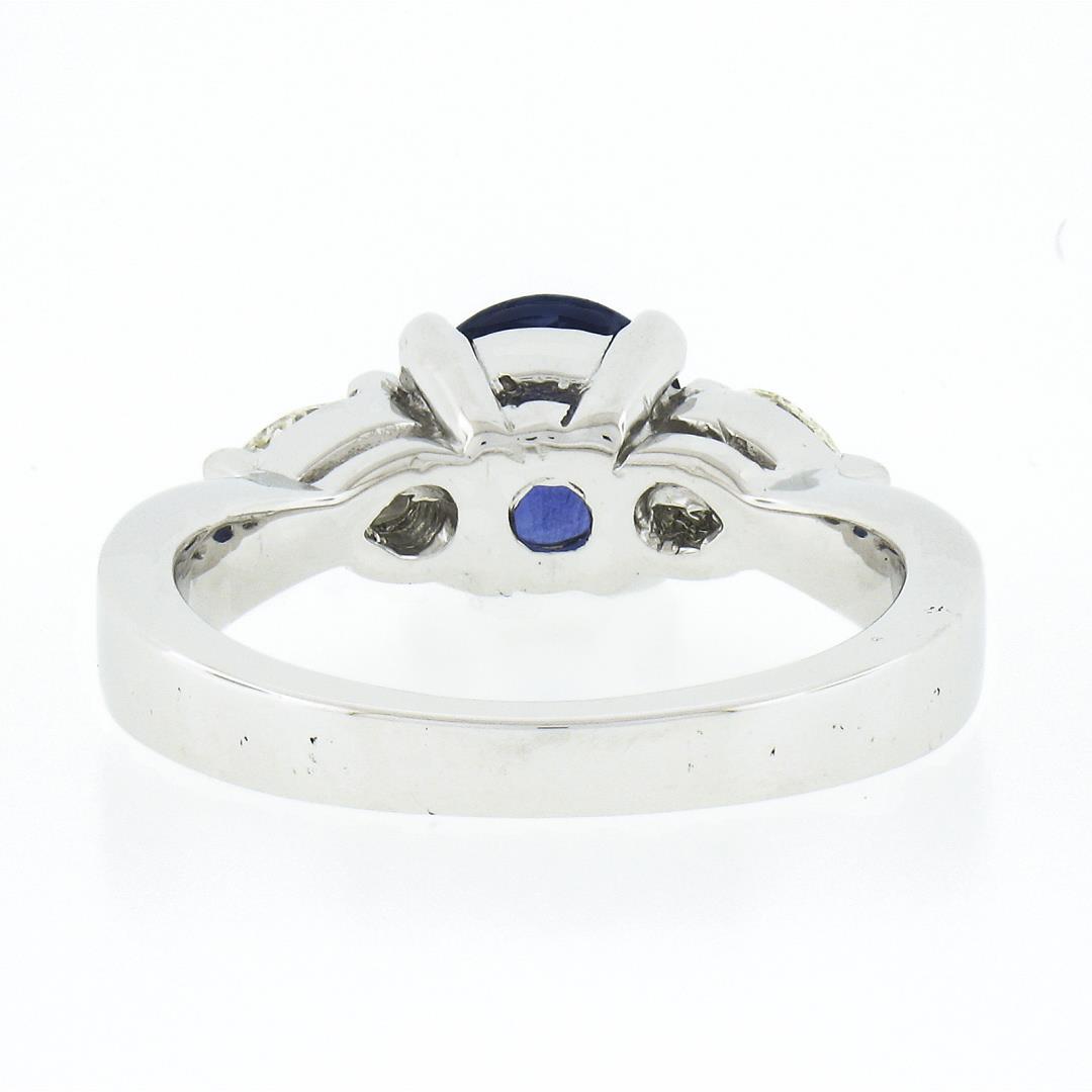 14k White Gold 2.01 ctw GIA Ceylon Round Sapphire & Pear Diamond Accents Ring
