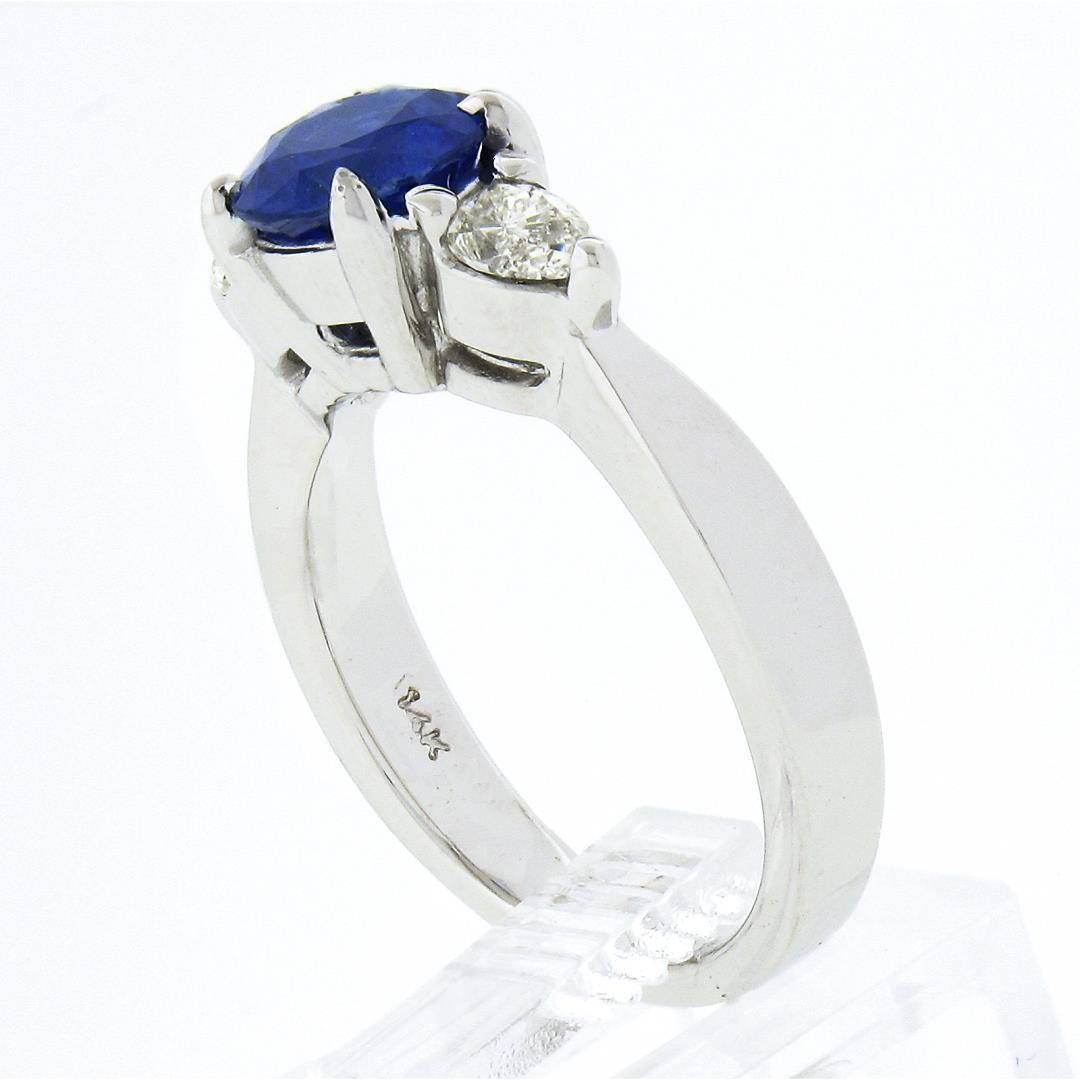 14k White Gold 2.01 ctw GIA Ceylon Round Sapphire & Pear Diamond Accents Ring
