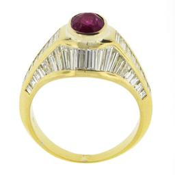 18K Yellow Gold 3.85 ctw GIA Burma No Heat Ruby Baguette Cut Diamond Cocktail Ri