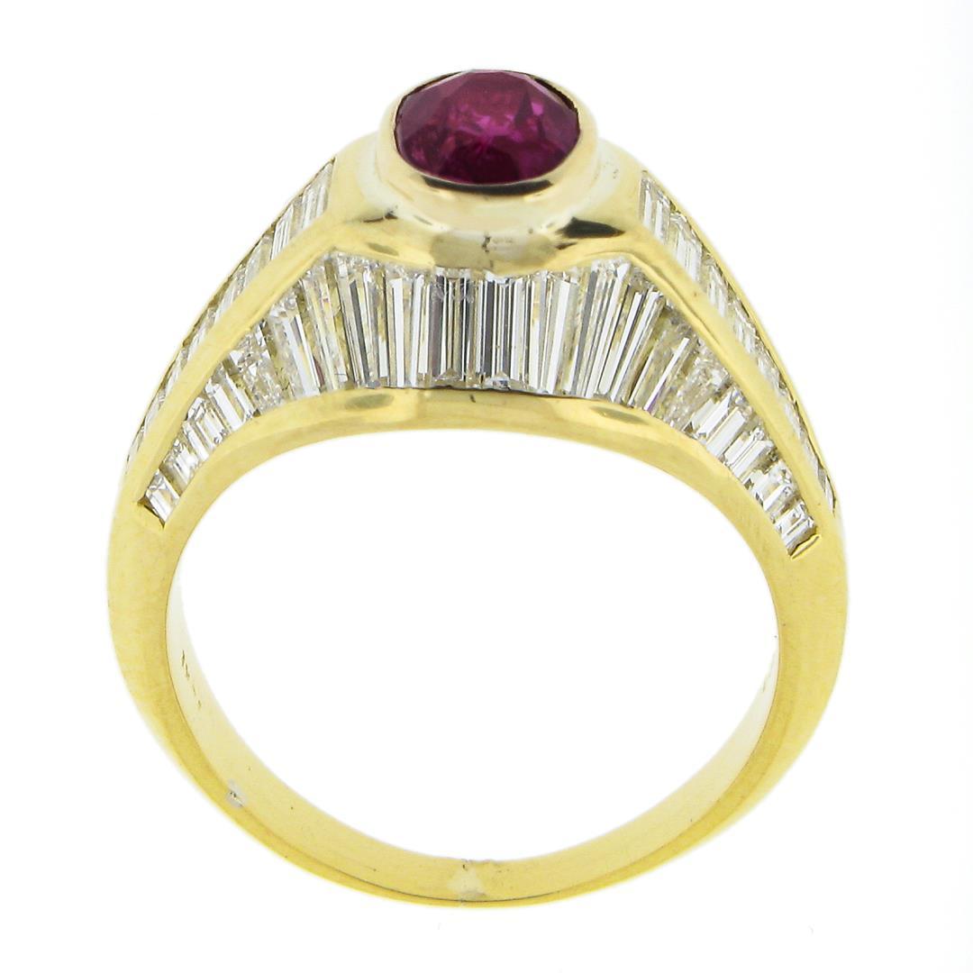 18K Yellow Gold 3.85 ctw GIA Burma No Heat Ruby Baguette Cut Diamond Cocktail Ri