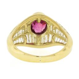 18K Yellow Gold 3.85 ctw GIA Burma No Heat Ruby Baguette Cut Diamond Cocktail Ri