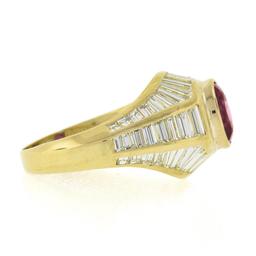 18K Yellow Gold 3.85 ctw GIA Burma No Heat Ruby Baguette Cut Diamond Cocktail Ri
