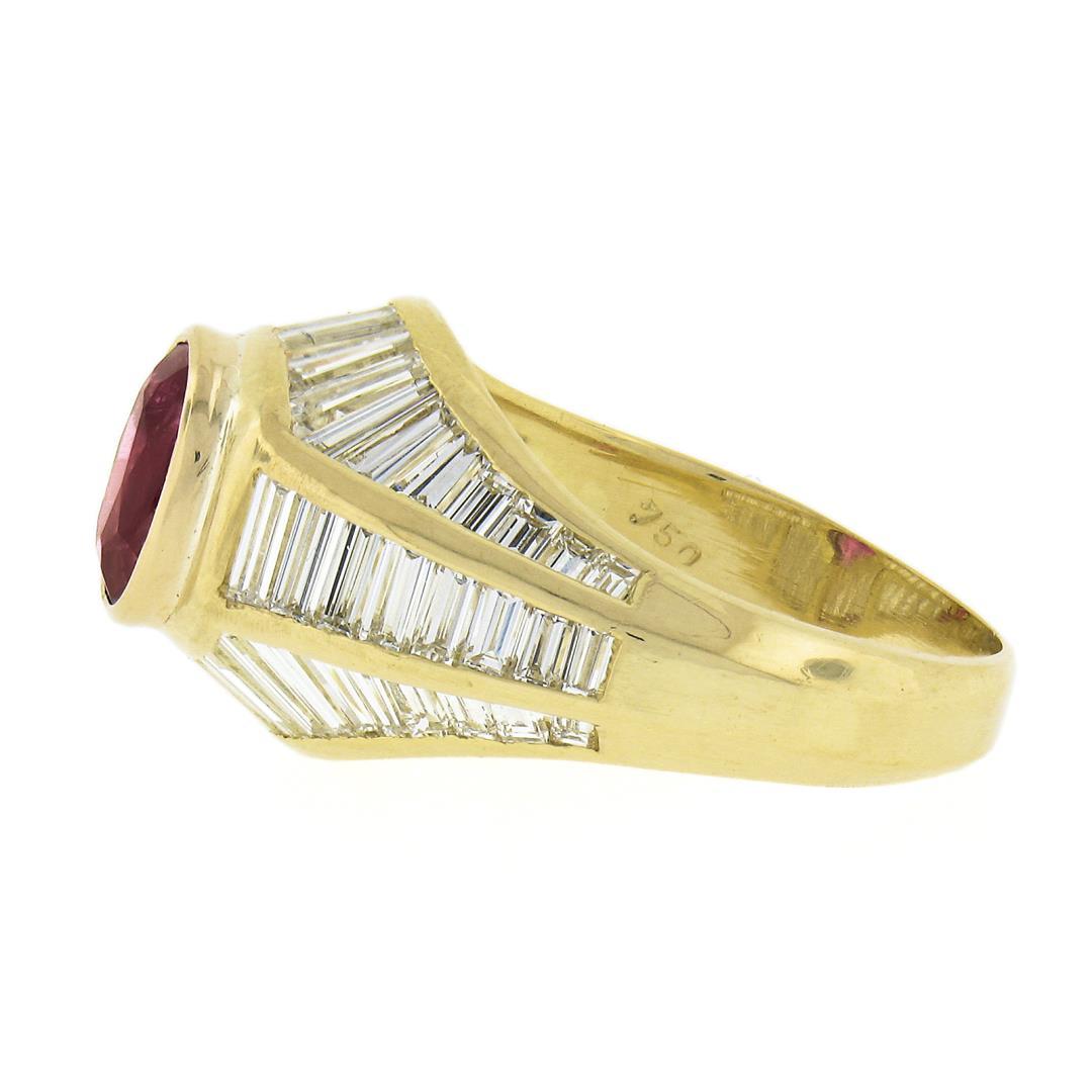 18K Yellow Gold 3.85 ctw GIA Burma No Heat Ruby Baguette Cut Diamond Cocktail Ri