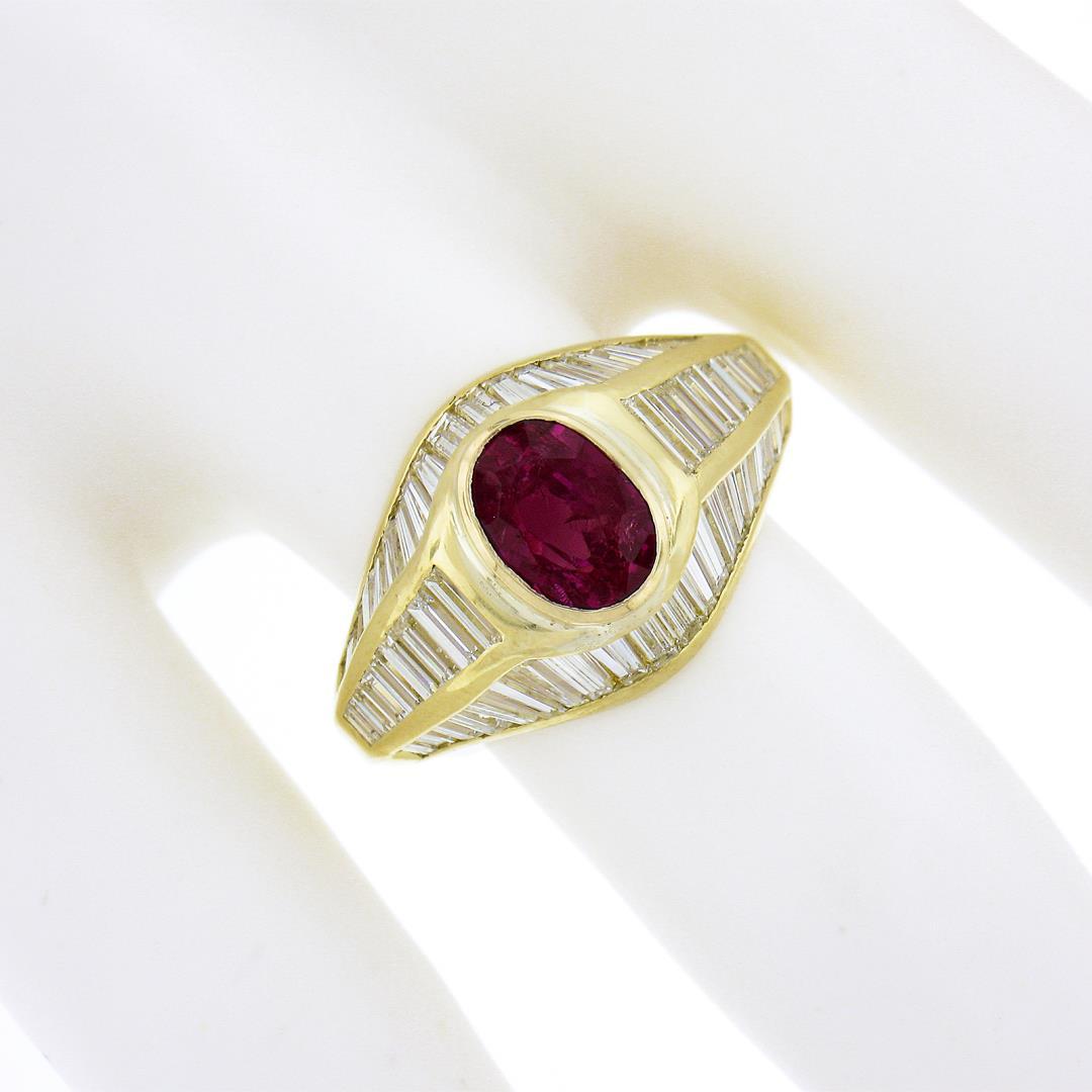18K Yellow Gold 3.85 ctw GIA Burma No Heat Ruby Baguette Cut Diamond Cocktail Ri