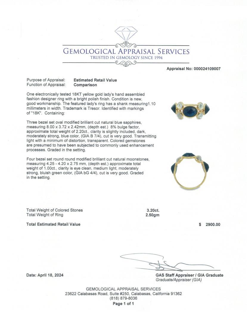 18kt YG Sapphire & Moonstone Ring