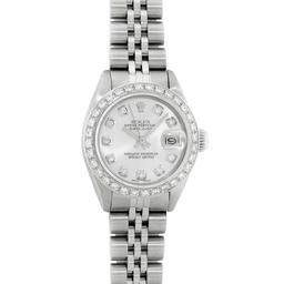 Rolex Ladies Quickset Stainless Steel Silver Diamond Bezel Datejust Wristwatch 2