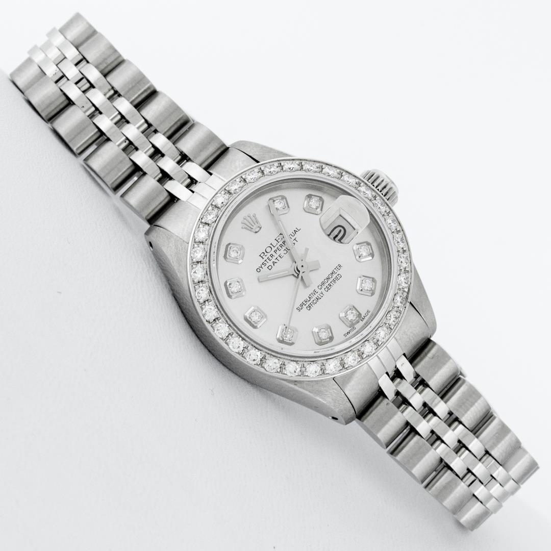 Rolex Ladies Quickset Stainless Steel Silver Diamond Bezel Datejust Wristwatch 2