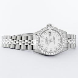 Rolex Ladies Quickset Stainless Steel Silver Diamond Bezel Datejust Wristwatch 2