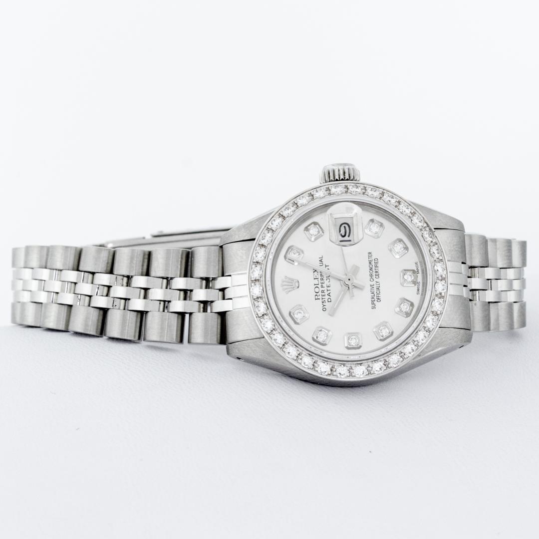 Rolex Ladies Quickset Stainless Steel Silver Diamond Bezel Datejust Wristwatch 2