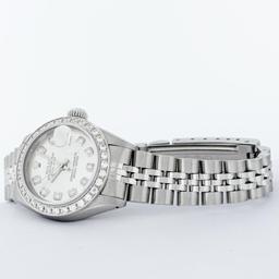 Rolex Ladies Quickset Stainless Steel Silver Diamond Bezel Datejust Wristwatch 2