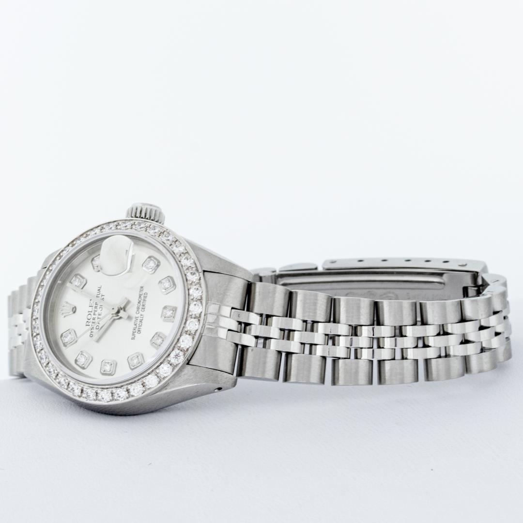 Rolex Ladies Quickset Stainless Steel Silver Diamond Bezel Datejust Wristwatch 2