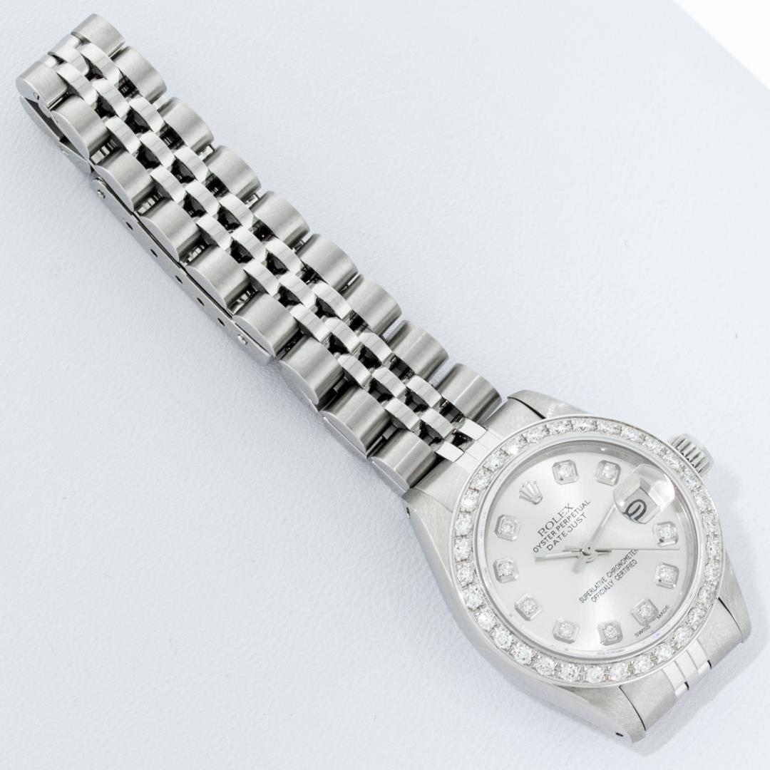 Rolex Ladies Quickset Stainless Steel Silver Diamond Bezel Datejust Wristwatch 2