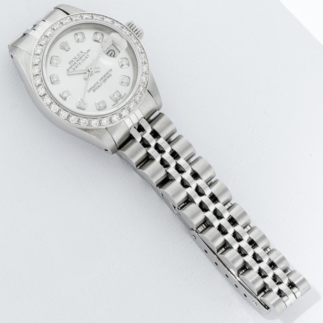 Rolex Ladies Quickset Stainless Steel Silver Diamond Bezel Datejust Wristwatch 2