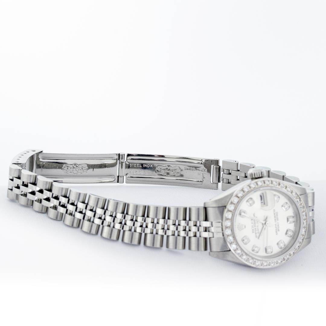Rolex Ladies Quickset Stainless Steel Silver Diamond Bezel Datejust Wristwatch 2