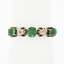Antique Victorian 14k Gold.70 ctw Round Prong Tsavorite Diamond 5 Stone Band Rin