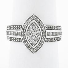 10k White Gold 0.78 ctw Round Prong Diamond Marquise Shaped Cluster Promise Ring