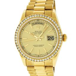 Rolex Mens Quickset 18K Yellow Gold Champagne Index 1CTW Channel Set Diamond Bez