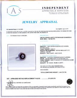 0.24 ctw Diamond, 0.89 ctw Blue Sapphire and Ruby Platinum Ring (0.55 ctw Diamon