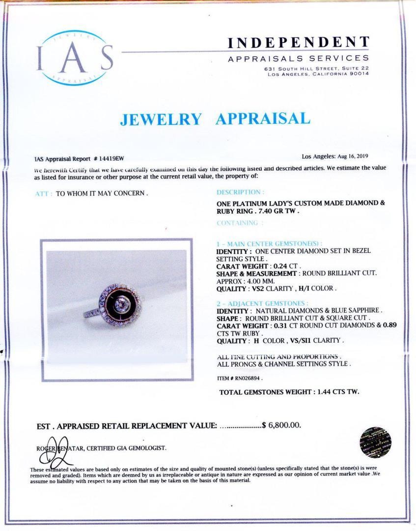 0.24 ctw Diamond, 0.89 ctw Blue Sapphire and Ruby Platinum Ring (0.55 ctw Diamon