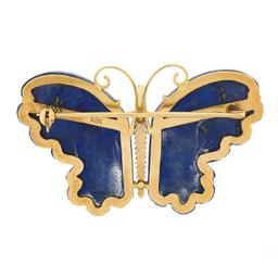 Vintage 14K Gold Custom Cut Carved Lapis Lazuli Butterfly Brooch Pin Pendant