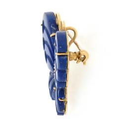 Vintage 14K Gold Custom Cut Carved Lapis Lazuli Butterfly Brooch Pin Pendant