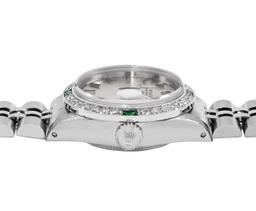 Rolex Ladies Stainless Steel Silver Index Dial Diamond And Emerald Date Watch