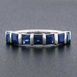 Platinum 1.82 ctw Square Step Cut Sapphire Bar Channel Set Stack Wedding Band Ri