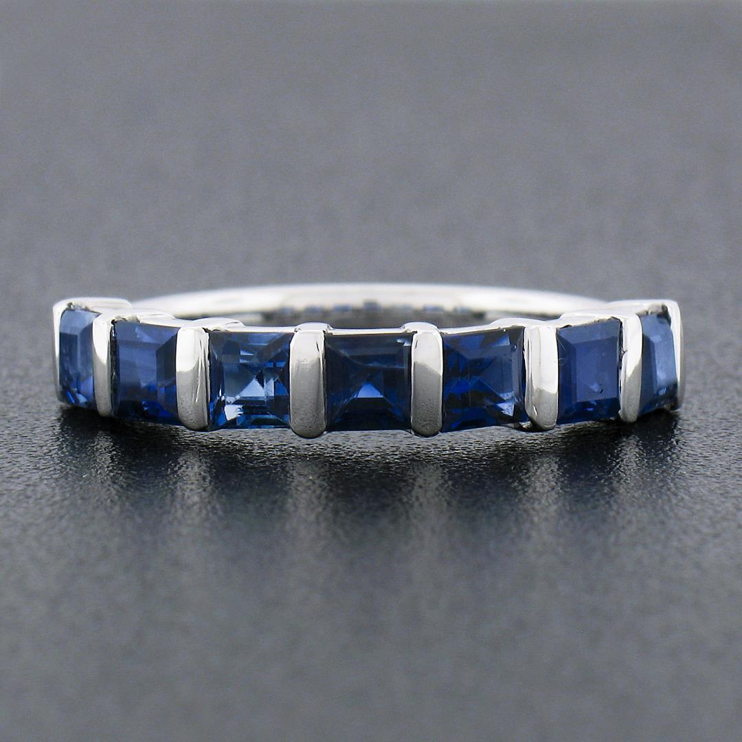 Platinum 1.82 ctw Square Step Cut Sapphire Bar Channel Set Stack Wedding Band Ri