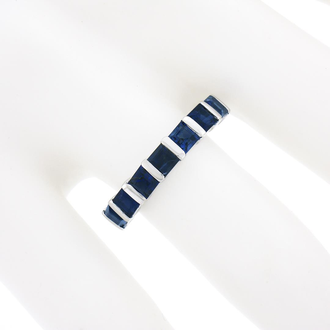 Platinum 1.82 ctw Square Step Cut Sapphire Bar Channel Set Stack Wedding Band Ri