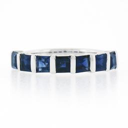 Platinum 1.82 ctw Square Step Cut Sapphire Bar Channel Set Stack Wedding Band Ri