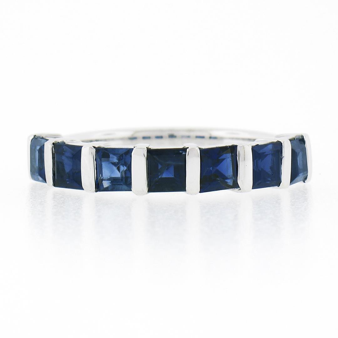 Platinum 1.82 ctw Square Step Cut Sapphire Bar Channel Set Stack Wedding Band Ri