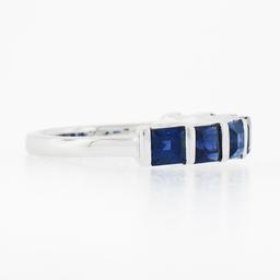 Platinum 1.82 ctw Square Step Cut Sapphire Bar Channel Set Stack Wedding Band Ri