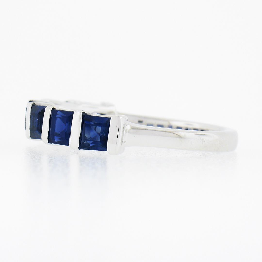 Platinum 1.82 ctw Square Step Cut Sapphire Bar Channel Set Stack Wedding Band Ri