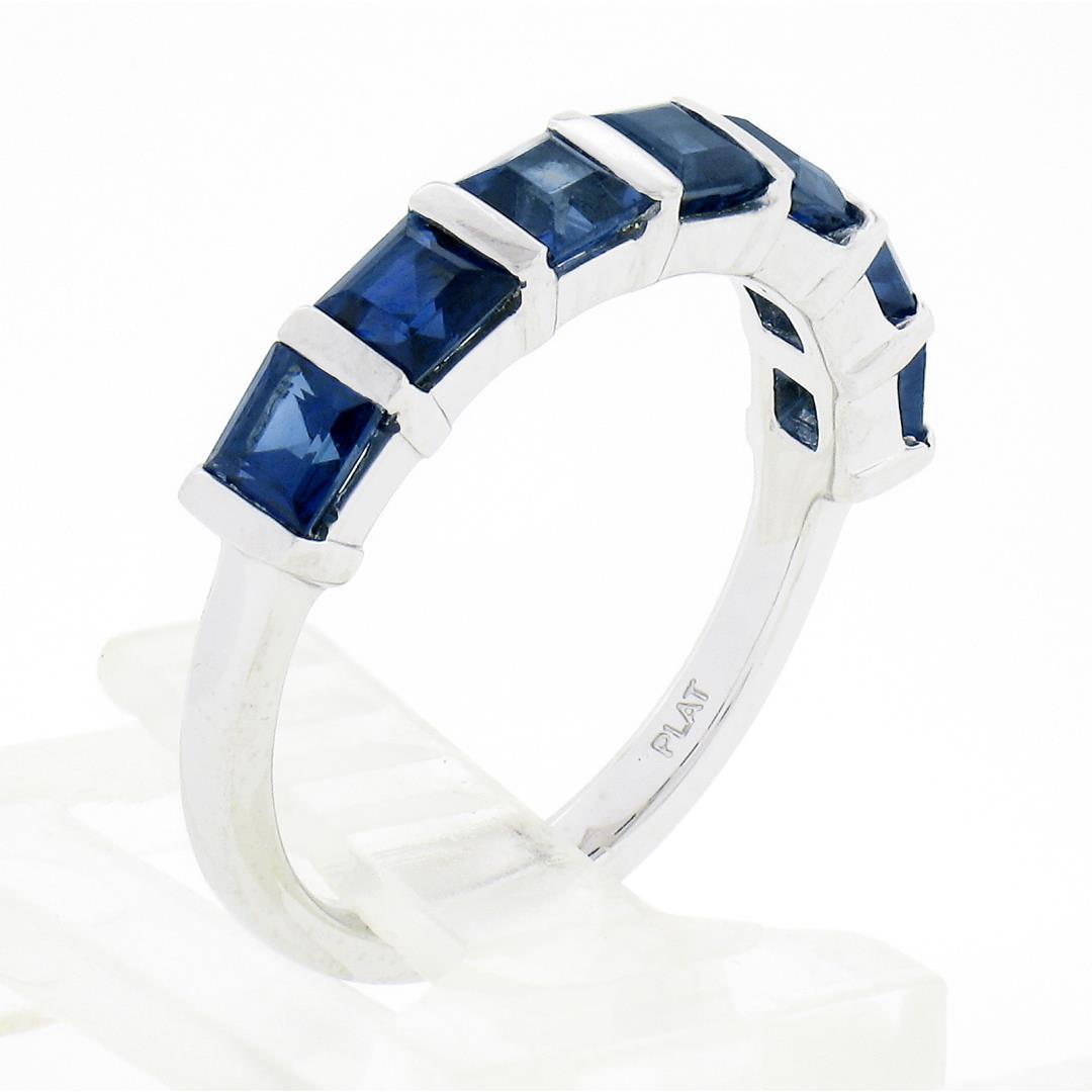 Platinum 1.82 ctw Square Step Cut Sapphire Bar Channel Set Stack Wedding Band Ri