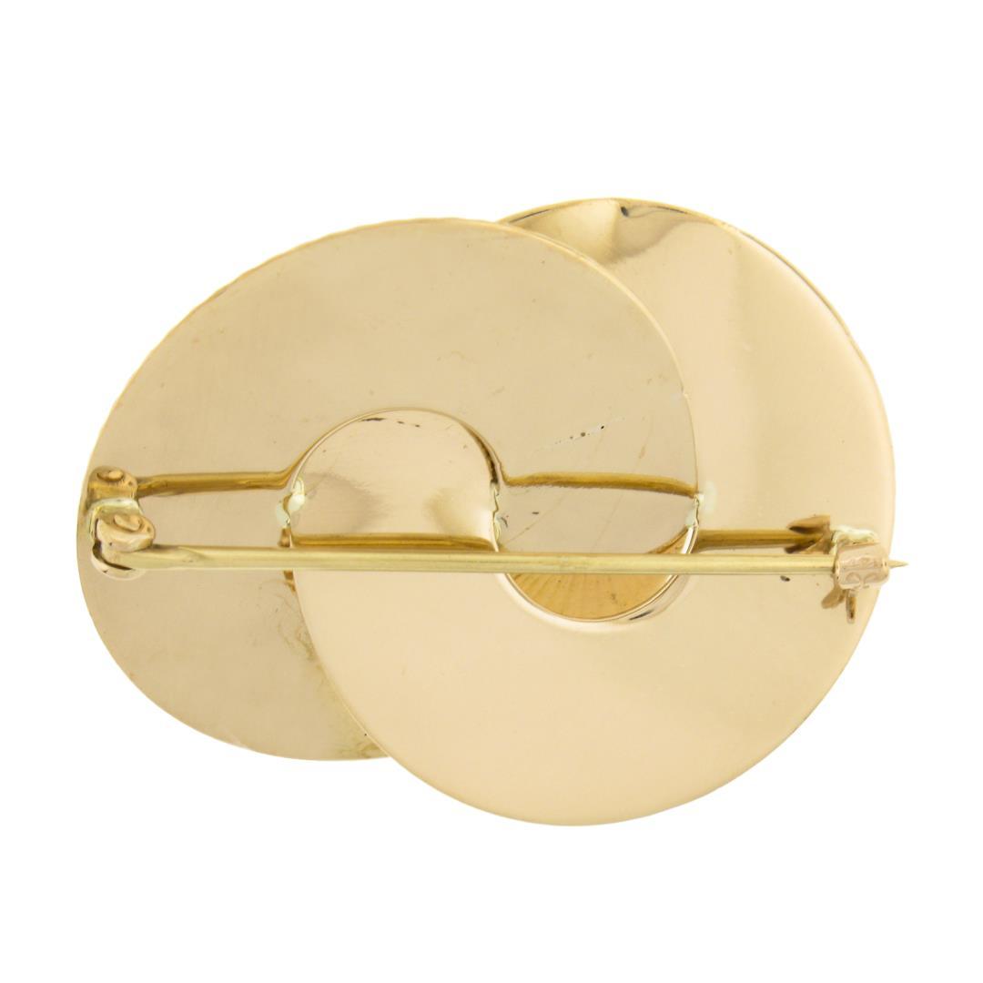 Retro Vintage Krementz 14k Gold Grooved Interlocking Round Disc Pearl Pin Brooch