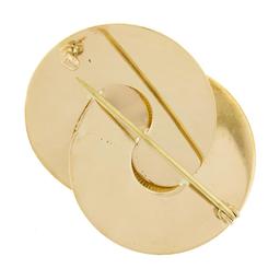 Retro Vintage Krementz 14k Gold Grooved Interlocking Round Disc Pearl Pin Brooch