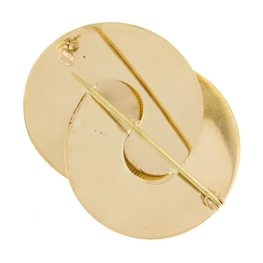 Retro Vintage Krementz 14k Gold Grooved Interlocking Round Disc Pearl Pin Brooch