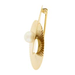 Retro Vintage Krementz 14k Gold Grooved Interlocking Round Disc Pearl Pin Brooch