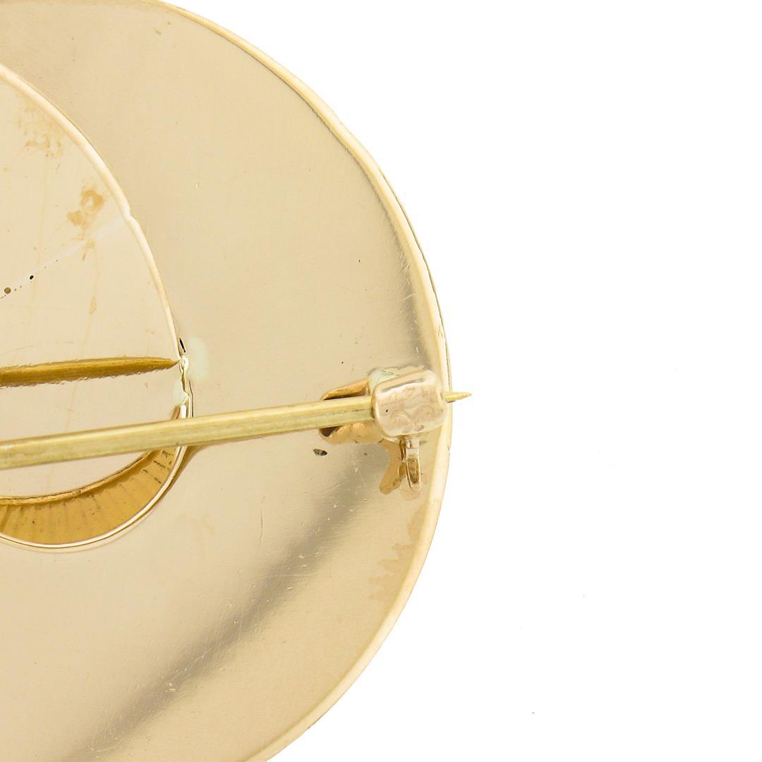 Retro Vintage Krementz 14k Gold Grooved Interlocking Round Disc Pearl Pin Brooch