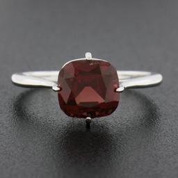 NEW 14k White Gold 2.5 ctw Cushion Rhodolite Garnet Prong Open Work Solitaire Ri
