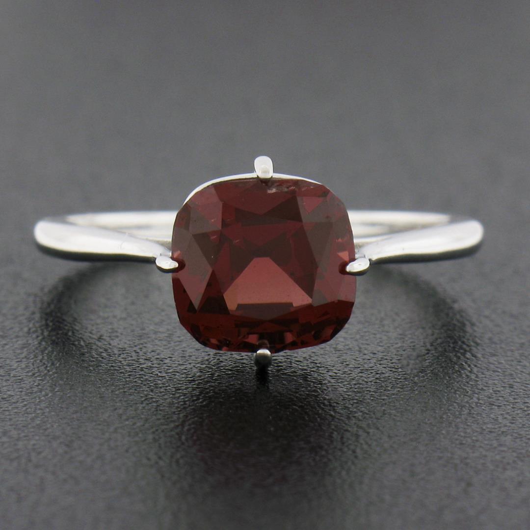 NEW 14k White Gold 2.5 ctw Cushion Rhodolite Garnet Prong Open Work Solitaire Ri