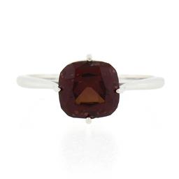 NEW 14k White Gold 2.5 ctw Cushion Rhodolite Garnet Prong Open Work Solitaire Ri