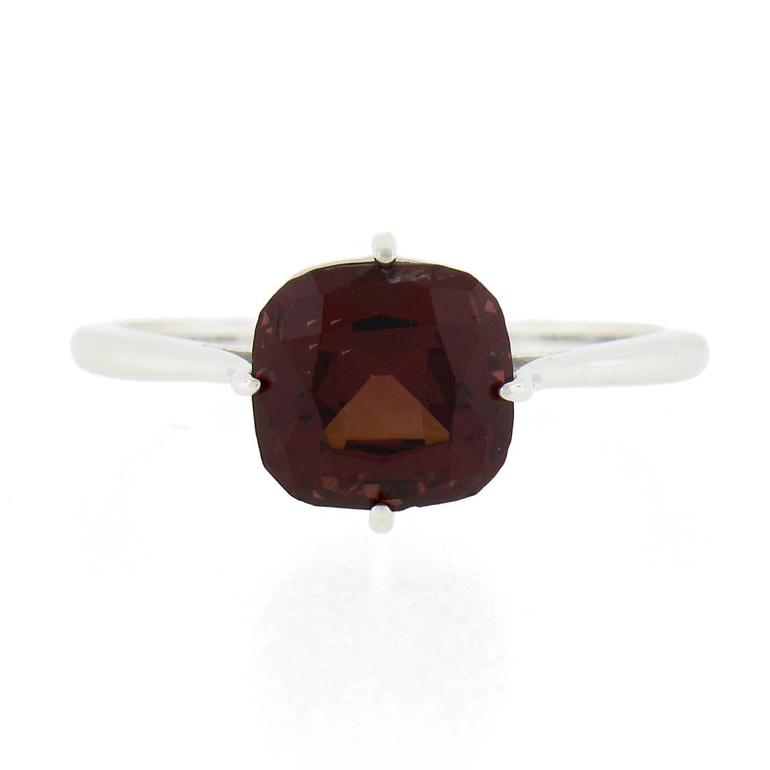 NEW 14k White Gold 2.5 ctw Cushion Rhodolite Garnet Prong Open Work Solitaire Ri